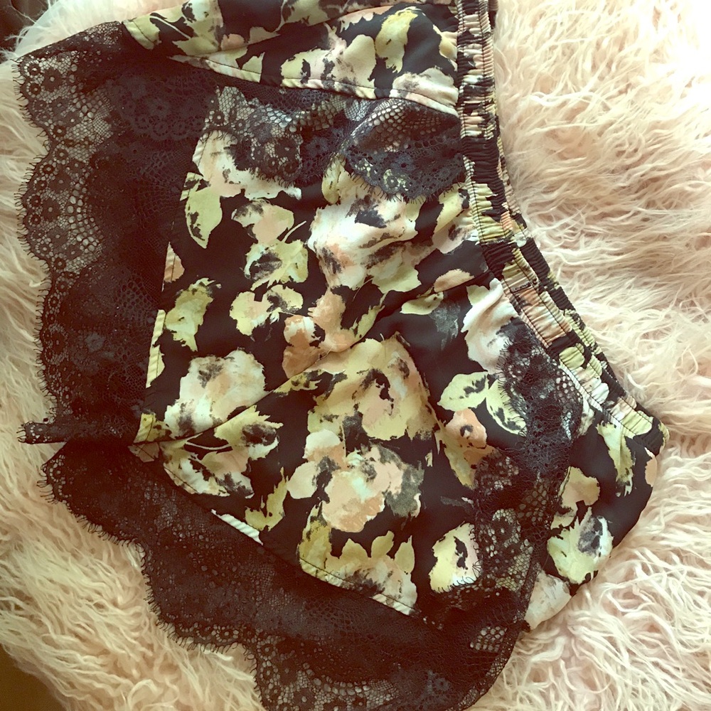 Floral and lace high waisted shorts